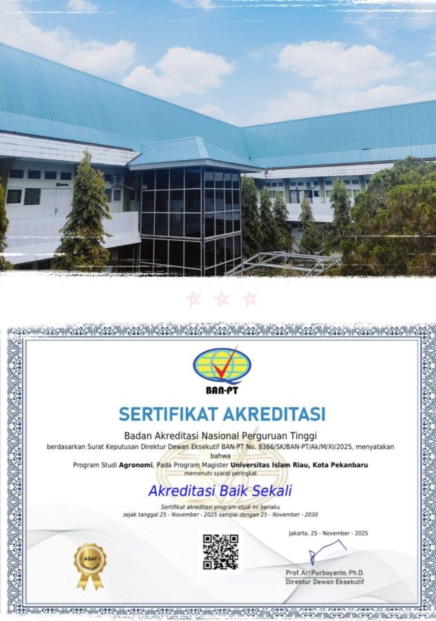 Prodi Magister Agronomi UIR Resmi Terakreditasi  BAIK SEKALI dari BAN PT